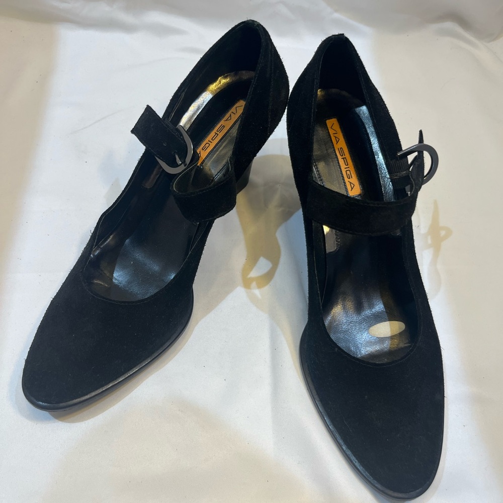 Via Spiga Black Suede Mary Jane Heels
